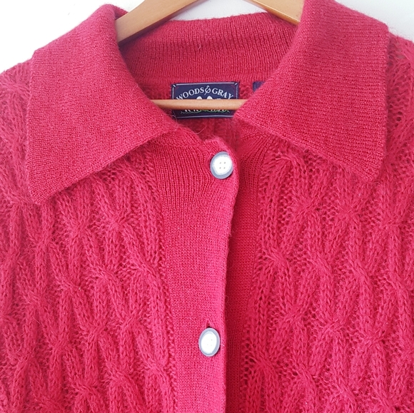 WOODS & GRAY Red Mohair Blend Knitted Long Cardigan - Picture 3 of 10